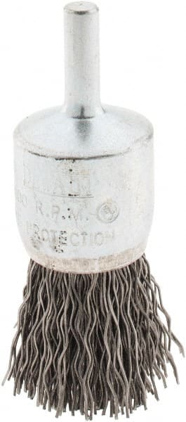 DeWALT - 1" Brush Diam, Crimped, End Brush - 1/4" Diam Steel Shank, 1/4" Pilot Diam, 20,000 Max RPM - Exact Tooling
