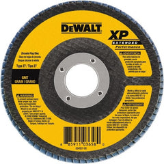 DeWALT - 60 Grit, 6" Disc Diam, 5/8-11 Center Hole, Type 27 Zirconia Alumina Flap Disc - 10,100 Max RPM, Cloth Backing, Arbor Attaching System, Coated - Exact Tooling