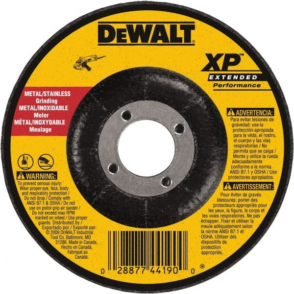 DeWALT - 24 Grit, 9" Wheel Diam, 1/4" Wheel Thickness, 7/8" Arbor Hole, Type 27 Depressed Center Wheel - Zirconia Alumina, Resinoid Bond, 6,600 Max RPM, Compatible with Angle Grinder - Exact Tooling