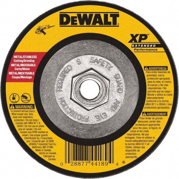 DeWALT - 24 Grit, 6" Wheel Diam, 1/4" Wheel Thickness, Type 27 Depressed Center Wheel - Zirconia Alumina, Resinoid Bond, 10,100 Max RPM, Compatible with Angle Grinder - Exact Tooling