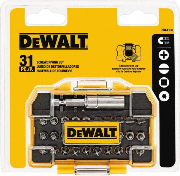 DeWALT - 31 Piece, 1/4" Drive Screwdriver Bit Set - #1, #2 & #3 Phillips, #1, #2 & #3 Square Recess, #6, #8 & #10 Slotted - Exact Tooling