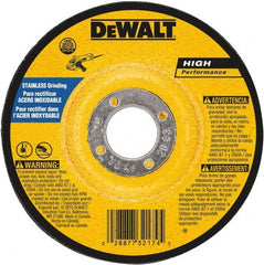 DeWALT - 30 Grit, 5" Wheel Diam, 1/4" Wheel Thickness, 7/8" Arbor Hole, Type 27 Depressed Center Wheel - Aluminum Oxide, 12,200 Max RPM, Compatible with Angle Grinder - Exact Tooling