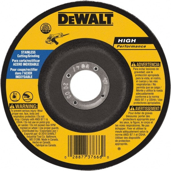 DeWALT - 30 Grit, 9" Wheel Diam, 1/8" Wheel Thickness, 7/8" Arbor Hole, Type 27 Depressed Center Wheel - Aluminum Oxide, 6,600 Max RPM, Compatible with Angle Grinder - Exact Tooling