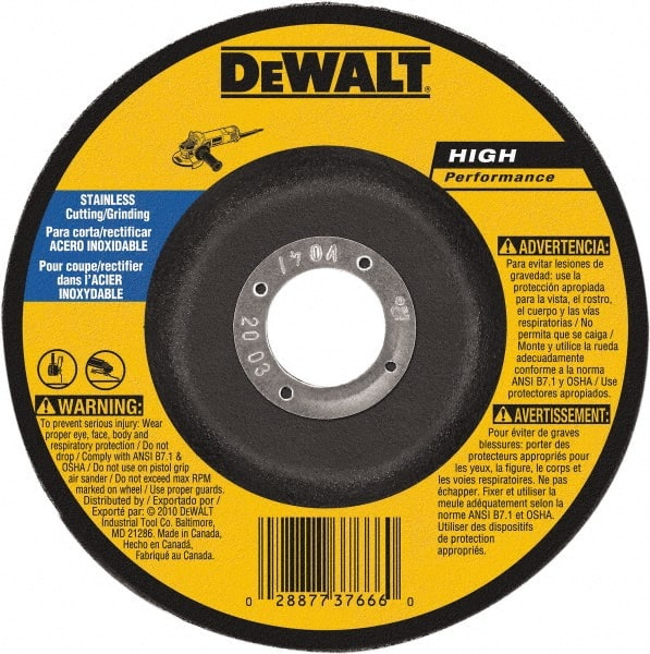 DeWALT - 30 Grit, 6" Wheel Diam, 1/8" Wheel Thickness, 7/8" Arbor Hole, Type 27 Depressed Center Wheel - Aluminum Oxide, 10,100 Max RPM, Compatible with Angle Grinder - Exact Tooling