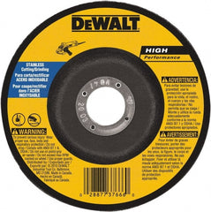 DeWALT - 30 Grit, 6" Wheel Diam, 1/8" Wheel Thickness, 7/8" Arbor Hole, Type 27 Depressed Center Wheel - Aluminum Oxide, 10,100 Max RPM, Compatible with Angle Grinder - Exact Tooling