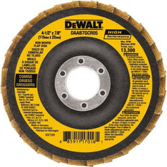 DeWALT - 40 Grit, 4-1/2" Disc Diam, 7/8" Center Hole, Type 27 Aluminum Oxide Flap Disc - 13,300 Max RPM, Fiberglass Backing, Arbor Attaching System, Non-Woven - Exact Tooling