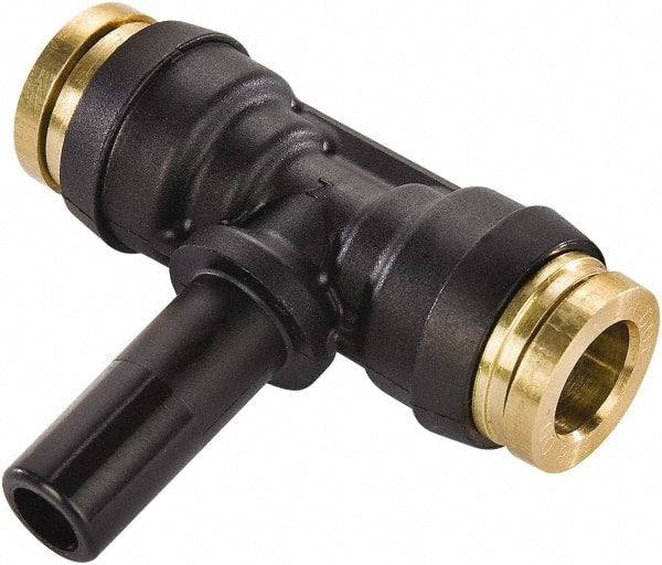 Parker - 1/4" Tube OD, Composite Push-to-Connect Tube Plug-In Branch Tee - Tube to Stem Connection, 250 Max psi, Buna-N O-Ring, -40 to 200°F Working Temp - Exact Tooling