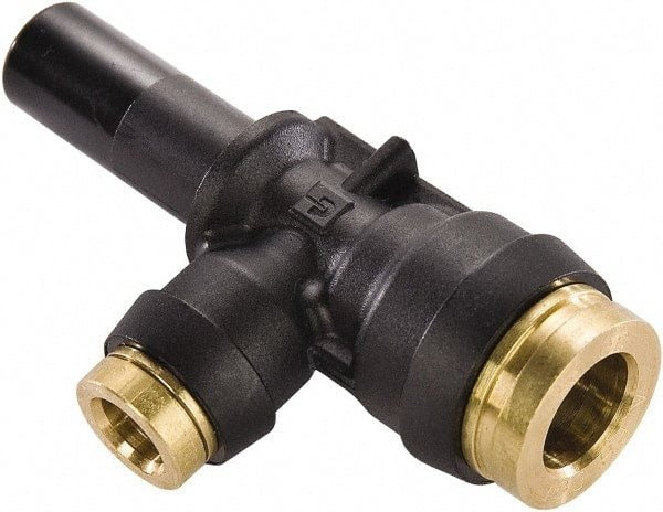 Parker - 1/4" Tube OD, Composite Push-to-Connect Tube Plug-In Run Tee - Tube to Stem Connection, 250 Max psi, Buna-N O-Ring, -40 to 200°F Working Temp - Exact Tooling