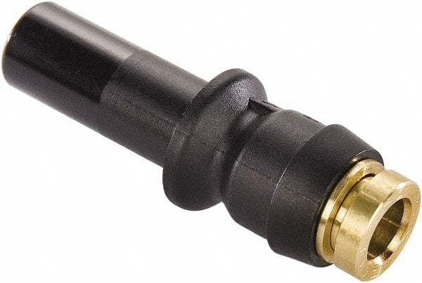 Parker - 1/4 x 3/8" Outside Diam, Brass Push-to-Connect Tube Plug-In Adapter - 250 Max psi, Push to Connect Connection, Buna-N O-Ring - Exact Tooling