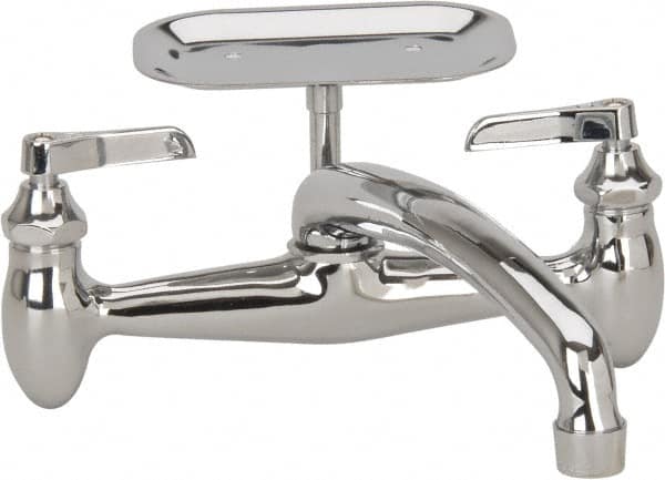 B&K Mueller - Spout with Soap Dish, Two Handle Design, Chrome, Industrial and Laundry Faucet - Lever Handle - Exact Tooling
