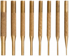 SPI - 8 Piece, 1/16 to 5/16", Pin Punch Set - Brass & Steel, Comes in Wooden Box - Exact Tooling