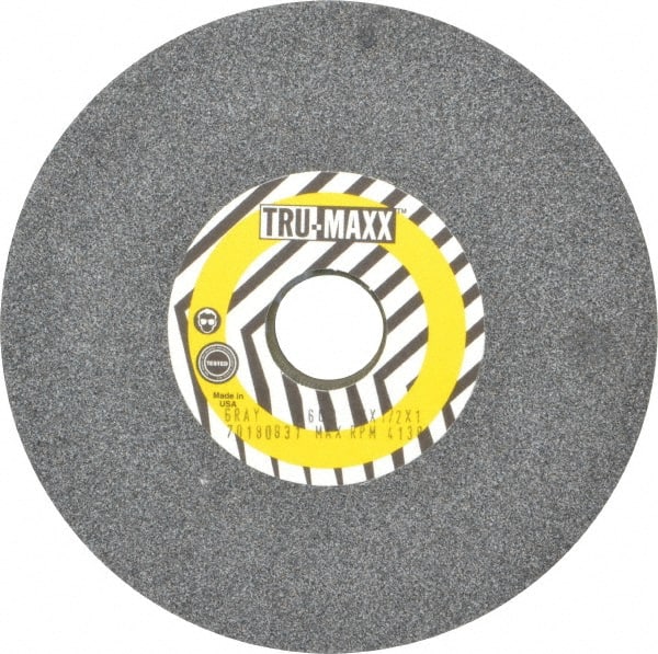 Tru-Maxx - 60 Grit Aluminum Oxide Bench & Pedestal Grinding Wheel - 6" Diam x 1" Hole x 1/2" Thick, 5410 Max RPM, O Hardness, Medium Grade , Vitrified Bond - Exact Tooling