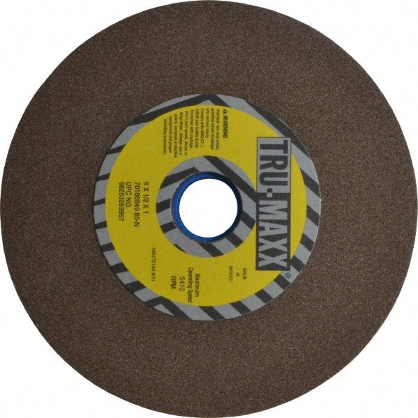Tru-Maxx - 80 Grit Aluminum Oxide Bench & Pedestal Grinding Wheel - 6" Diam x 1" Hole x 1/2" Thick, 5410 Max RPM, O Hardness, Medium Grade , Vitrified Bond - Exact Tooling