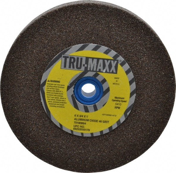 Tru-Maxx - 46 Grit Aluminum Oxide Bench & Pedestal Grinding Wheel - 6" Diam x 1" Hole x 3/4" Thick, 5410 Max RPM, O Hardness, Coarse Grade , Vitrified Bond - Exact Tooling