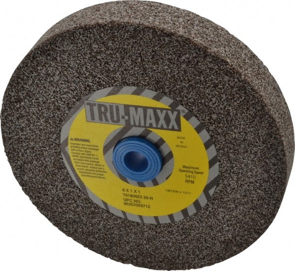 Tru-Maxx - 36 Grit Aluminum Oxide Bench & Pedestal Grinding Wheel - 6" Diam x 1" Hole x 1" Thick, 5410 Max RPM, O Hardness, Very Coarse Grade , Vitrified Bond - Exact Tooling
