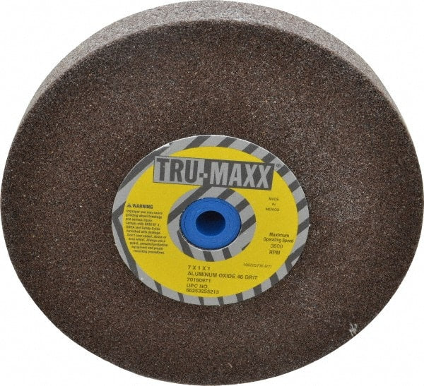 Tru-Maxx - 46 Grit Aluminum Oxide Bench & Pedestal Grinding Wheel - 7" Diam x 1" Hole x 1" Thick, 3600 Max RPM, O Hardness, Coarse Grade , Vitrified Bond - Exact Tooling