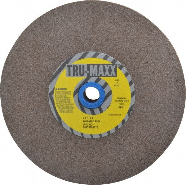 Tru-Maxx - 80 Grit Aluminum Oxide Bench & Pedestal Grinding Wheel - 7" Diam x 1" Hole x 1" Thick, 3600 Max RPM, O Hardness, Medium Grade , Vitrified Bond - Exact Tooling