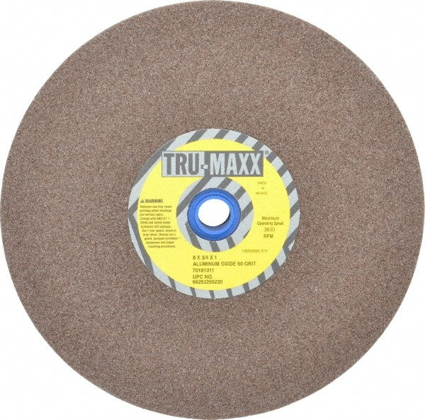 Tru-Maxx - 60 Grit Aluminum Oxide Bench & Pedestal Grinding Wheel - 8" Diam x 1" Hole x 3/4" Thick, 3600 Max RPM, O Hardness, Medium Grade , Vitrified Bond - Exact Tooling