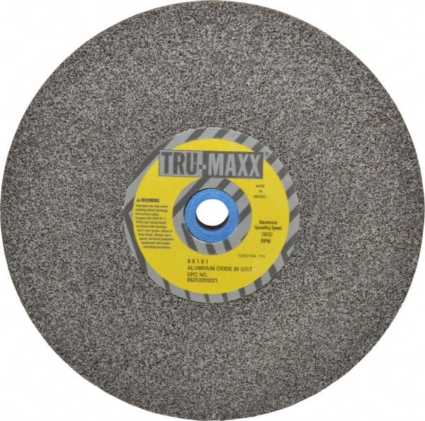 Tru-Maxx - 36 Grit Aluminum Oxide Bench & Pedestal Grinding Wheel - 8" Diam x 1" Hole x 1" Thick, 3600 Max RPM, O Hardness, Very Coarse Grade , Vitrified Bond - Exact Tooling