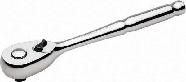 Paramount - 3/8" Drive Pear Head Quick-Release Ratchet - Chrome Finish, 8" OAL, 72 Gear Teeth - Exact Tooling