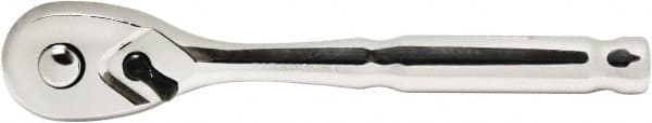 Paramount - 1/4" Drive Pear Head Quick-Release Ratchet - Chrome Finish, 5-1/2" OAL, 72 Gear Teeth - Exact Tooling