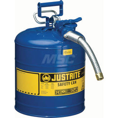 Justrite - Safety Dispensing Cans; Capacity: 5 Gal. ; Material: Steel ; Color: Blue ; Height (Decimal Inch): 17.500000 ; Diameter/Length (mm): 11.75 ; Approval Listing/Regulations: FM Approved; UL; ULC; TUV - Exact Tooling