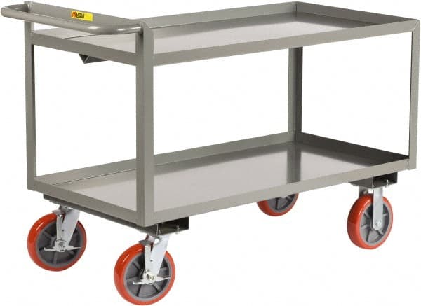 Little Giant - 3,600 Lb Capacity, 30" Wide x 54" Long x 36" High Shelf Cart - 2 Shelf, Steel, 2 Rigid/2 Swivel Casters - Exact Tooling
