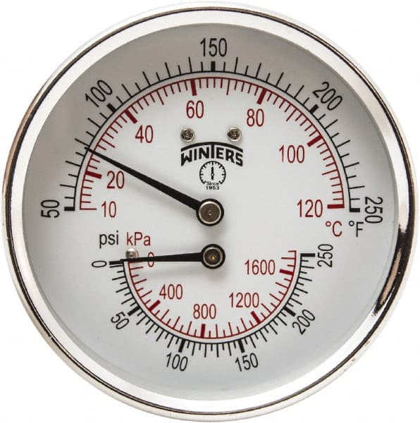 Winters - 3" Dial, 1/2 Thread, 0-250 Scale Range, Pressure Gauge - Center Back Connection Mount, Accurate to 0.03% of Scale - Exact Tooling