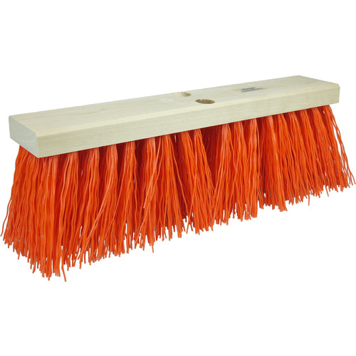 16″ Street Broom, 5-1/4″ Trim Length, Orange Polypropylene Fill - Exact Tooling