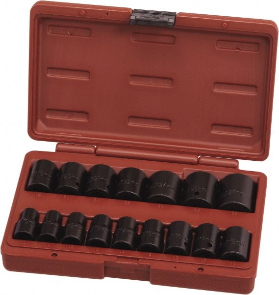 Paramount - 16 Piece 1/2" Drive Standard Impact Socket Set - 6 Points, 10 to 27mm, Metric Measurement Standard - Exact Tooling