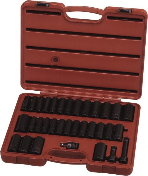 Paramount - 33 Piece 1/2" Drive Standard Deep Impact Socket Set - 6 Points, 3/8 to 1-1/4", 10 to 27mm, Inch/Metric Measurement Standard - Exact Tooling