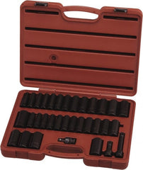 Paramount - 33 Piece 1/2" Drive Standard Deep Impact Socket Set - 6 Points, 3/8 to 1-1/4", 10 to 27mm, Inch/Metric Measurement Standard - Exact Tooling