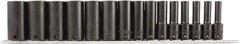 Paramount - 15 Piece 3/8" Drive Chrome Phosphate Finish Deep Well Impact Socket Set - 6 Points, 1/4" to 1" Range, Inch Measurement Standard - Exact Tooling