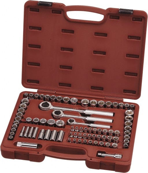 Paramount - 82 Piece 1/4", 3/8" & 1/2" Drive Chrome Vanadium Finish Deep Well Socket Set - 6, 12 Points, 5/32" to 13/16" (4mm to 19mm) Range, Inch/Metric Measurement Standard - Exact Tooling