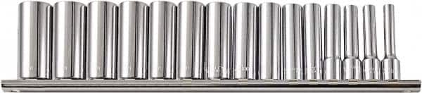 Paramount - 15 Piece 1/2" Drive Chrome Vanadium Finish Deep Well Socket Set - 12 Points, 3/8" to 1-1/4" Range, Inch Measurement Standard - Exact Tooling