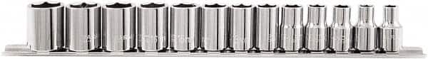 Paramount - 13 Piece 3/8" Drive Chrome Vanadium Finish Socket Set - 6 Points, 7mm to 19mm Range, Metric Measurement Standard - Exact Tooling