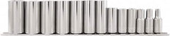 Paramount - 13 Piece 3/8" Drive Chrome Vanadium Finish Deep Well Socket Set - 6 Points, 1/4" to 1" Range, Inch Measurement Standard - Exact Tooling