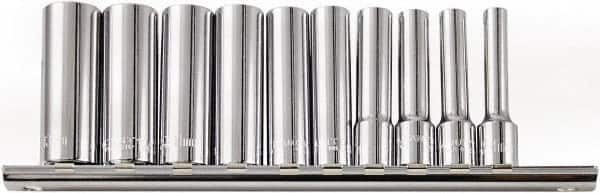 Paramount - 10 Piece 1/4" Drive Chrome Vanadium Finish Deep Well Socket Set - 6 Points, 4mm to 13mm Range, Metric Measurement Standard - Exact Tooling