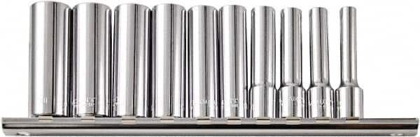 Paramount - 10 Piece 1/4" Drive Chrome Vanadium Finish Deep Well Socket Set - 6 Points, 3/16" to 9/16" Range, Inch Measurement Standard - Exact Tooling