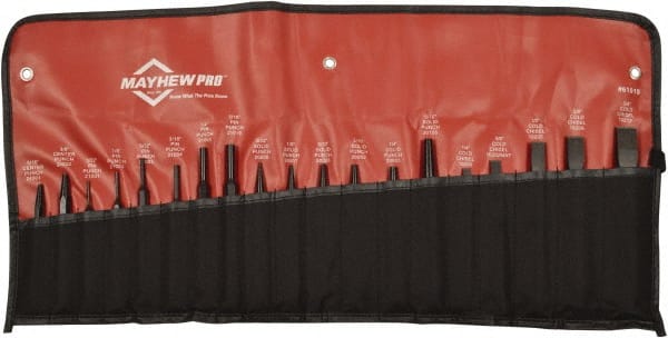 Mayhew - 19 Piece Punch & Chisel Set - 1/8 to 3/4" Chisel, 1/8 to 3/8" Punch, Hexagon Shank - Exact Tooling