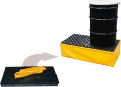 UltraTech - 55 Gal Sump, 1,200 Lb Capacity, 2 Drum, Polyethylene Spill Deck or Pallet - 48" Long x 24" Wide x 14" High, Yellow and Black, Drain Included, Inline Drum Configuration - Exact Tooling