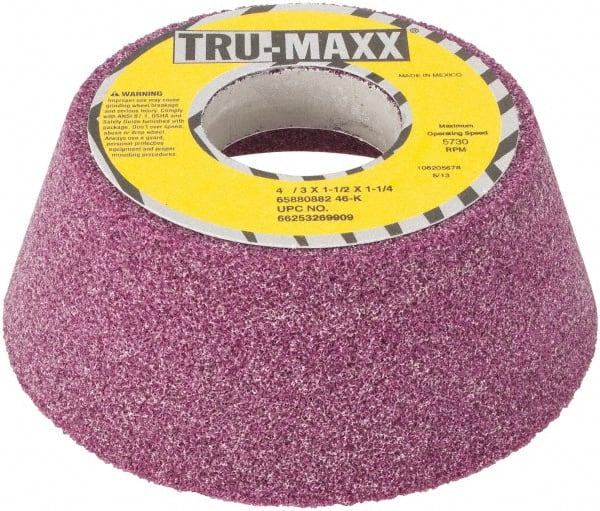 Tru-Maxx - 4" Diam x 1-1/4" Hole x 1-1/2" Thick, K Hardness, 46 Grit Surface Grinding Wheel - Aluminum Oxide, Type 11, Coarse Grade, Vitrified Bond, No Recess - Exact Tooling