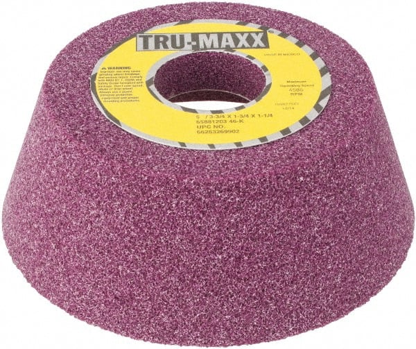 Tru-Maxx - 5" Diam x 1-1/4" Hole x 1-3/4" Thick, K Hardness, 46 Grit Surface Grinding Wheel - Aluminum Oxide, Type 11, Coarse Grade, Vitrified Bond, No Recess - Exact Tooling
