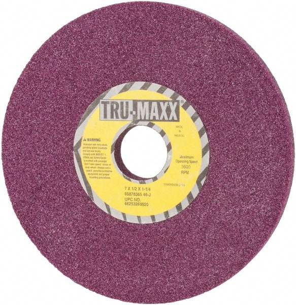 Tru-Maxx - 7" Diam x 1-1/4" Hole x 1/2" Thick, J Hardness, 46 Grit Surface Grinding Wheel - Aluminum Oxide, Type 1, Coarse Grade, Vitrified Bond, No Recess - Exact Tooling