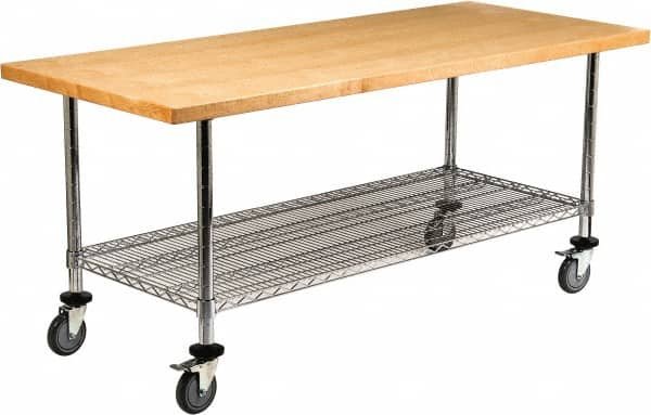 Value Collection - Wood Top Worktable Work Bench - Laminated Maple Top / Chrome Wire Shelf and Legs, Chrome, 72" Long x 30" Deep x 30" High - Exact Tooling