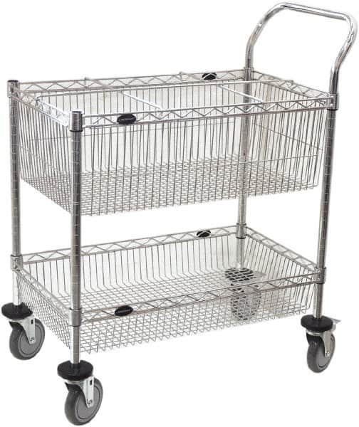 Value Collection - 300 Lb Capacity, 18" Wide x 30" Long x 40" High Mail Cart - 2 Shelf, Steel, 2 Rigid/2 Swivel Casters - Exact Tooling