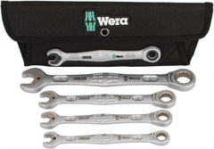 Wera - 4 Piece, 7/16" to 3/4", 12 Point Combination Wrench Set - Inch Measurement Standard, Satin Finish, Comes in Cordura Nylon Roll - Exact Tooling
