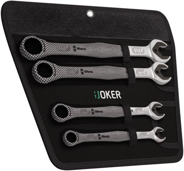 Wera - 4 Piece, 10mm to 19mm, 12 Point Combination Wrench Set - Metric Measurement Standard, Satin Finish, Comes in Cordura Nylon Roll - Exact Tooling