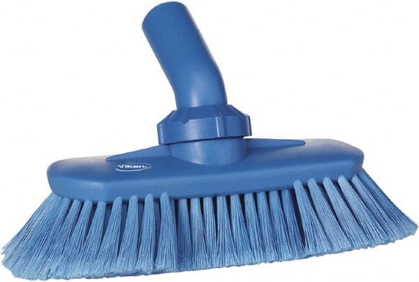 Vikan - 1-1/2" Bristle Length, Polyester Wash Brush - 7-3/4" Long x 3" Wide Head, 8" OAL, European Threaded Handle, Blue, Polypropylene Block, Flagged - Exact Tooling
