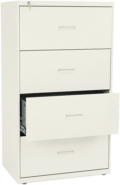 Basyx - 30" Wide x 53-1/4" High x 19-1/4" Deep, 4 Drawer Lateral File - Steel, Putty - Exact Tooling